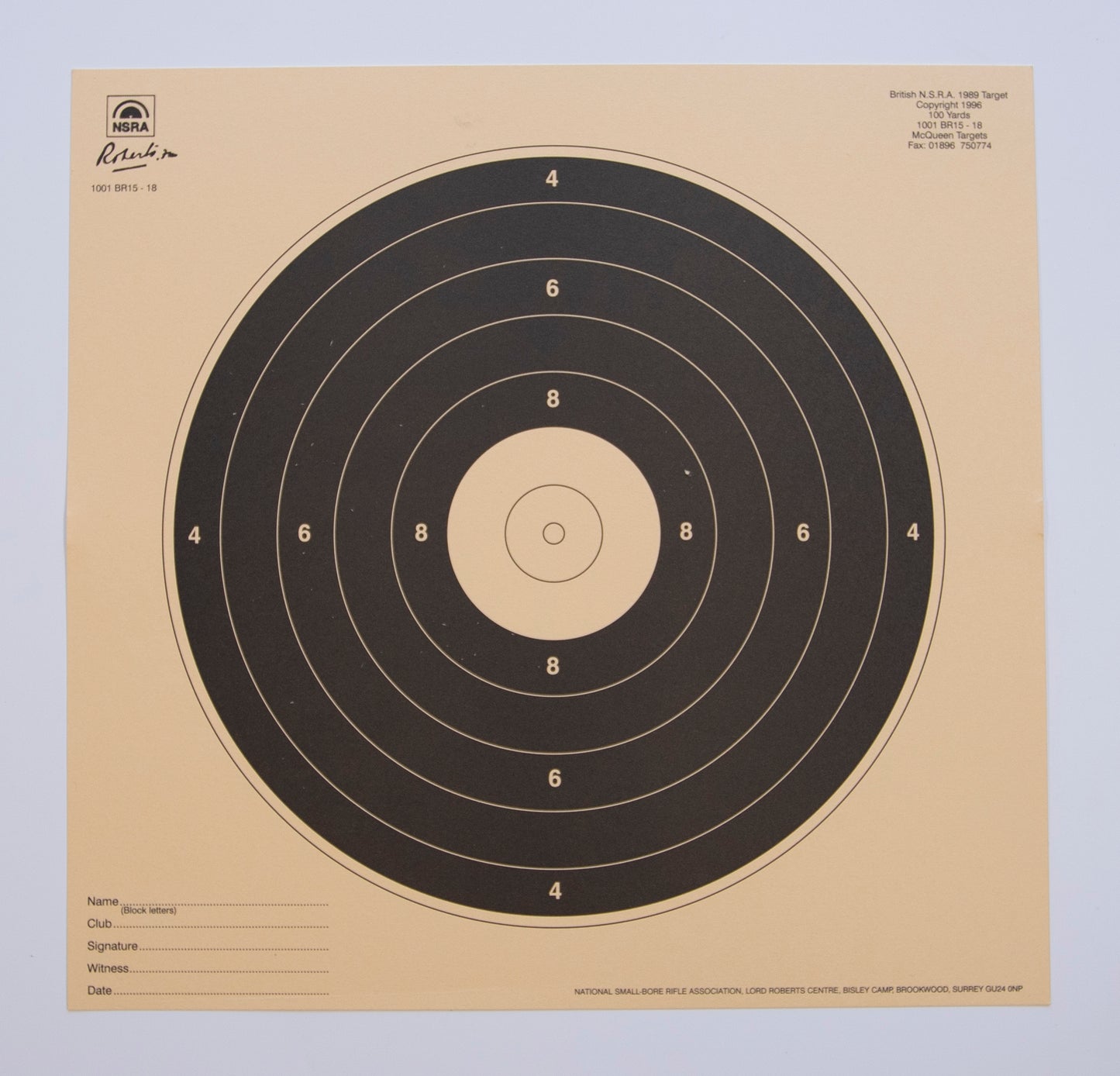 NSRA 100 Yard One Bull Bench Rest (1001 BR15-18)