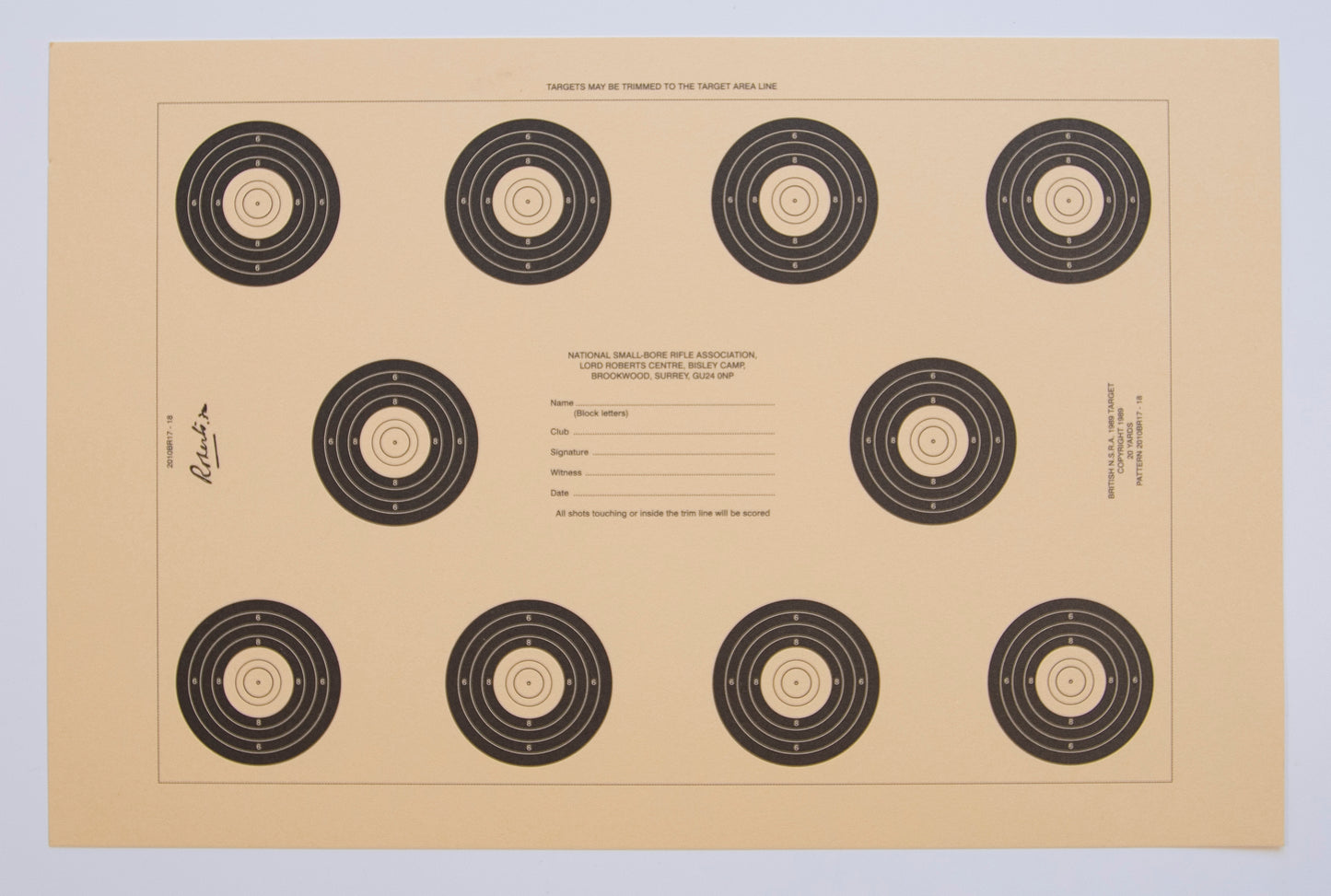 NSRA 20 Yard Bench Rest Target (2010 BR17-18)