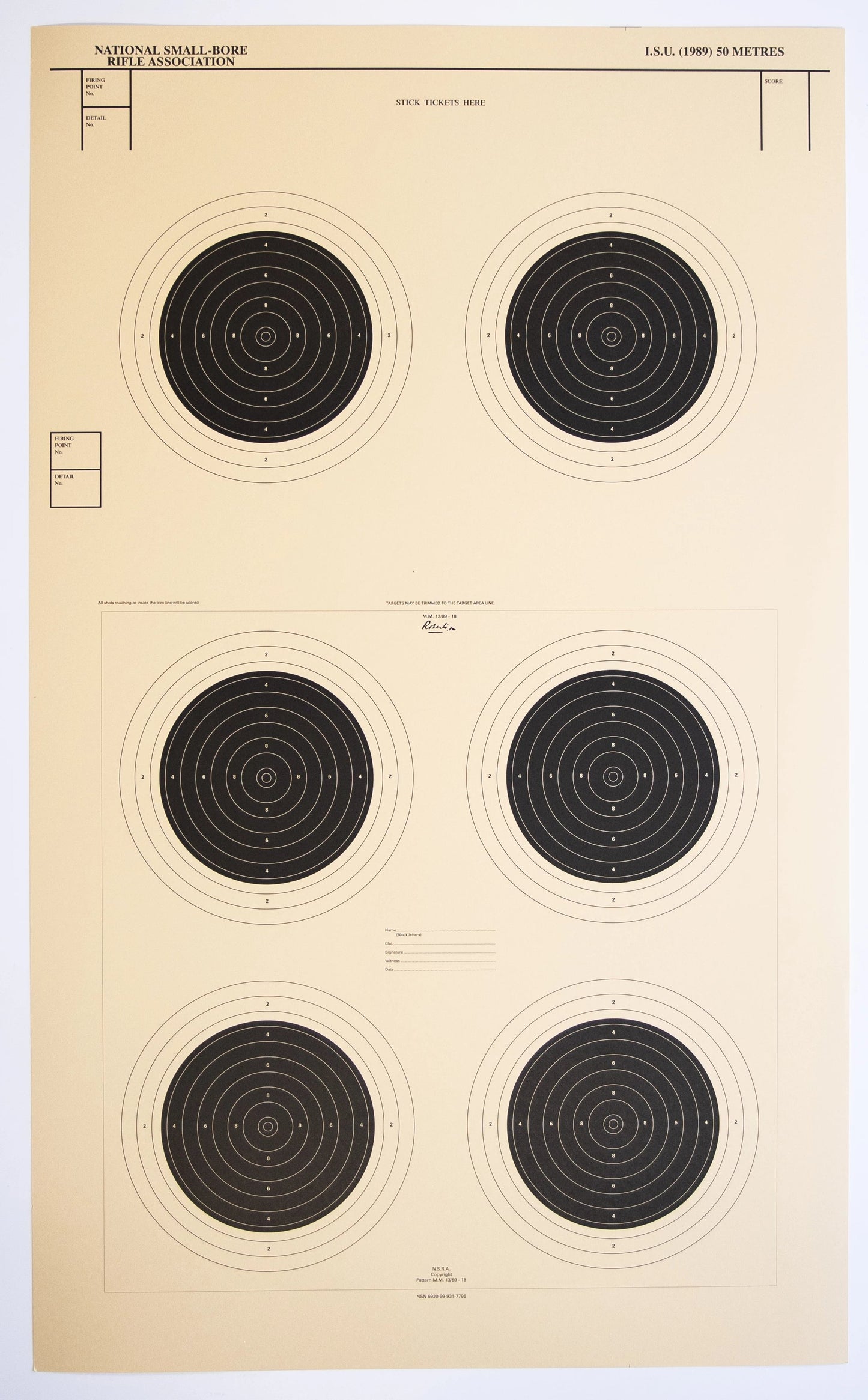 NSRA 50 Metre Three Card System (MM13/89-18)