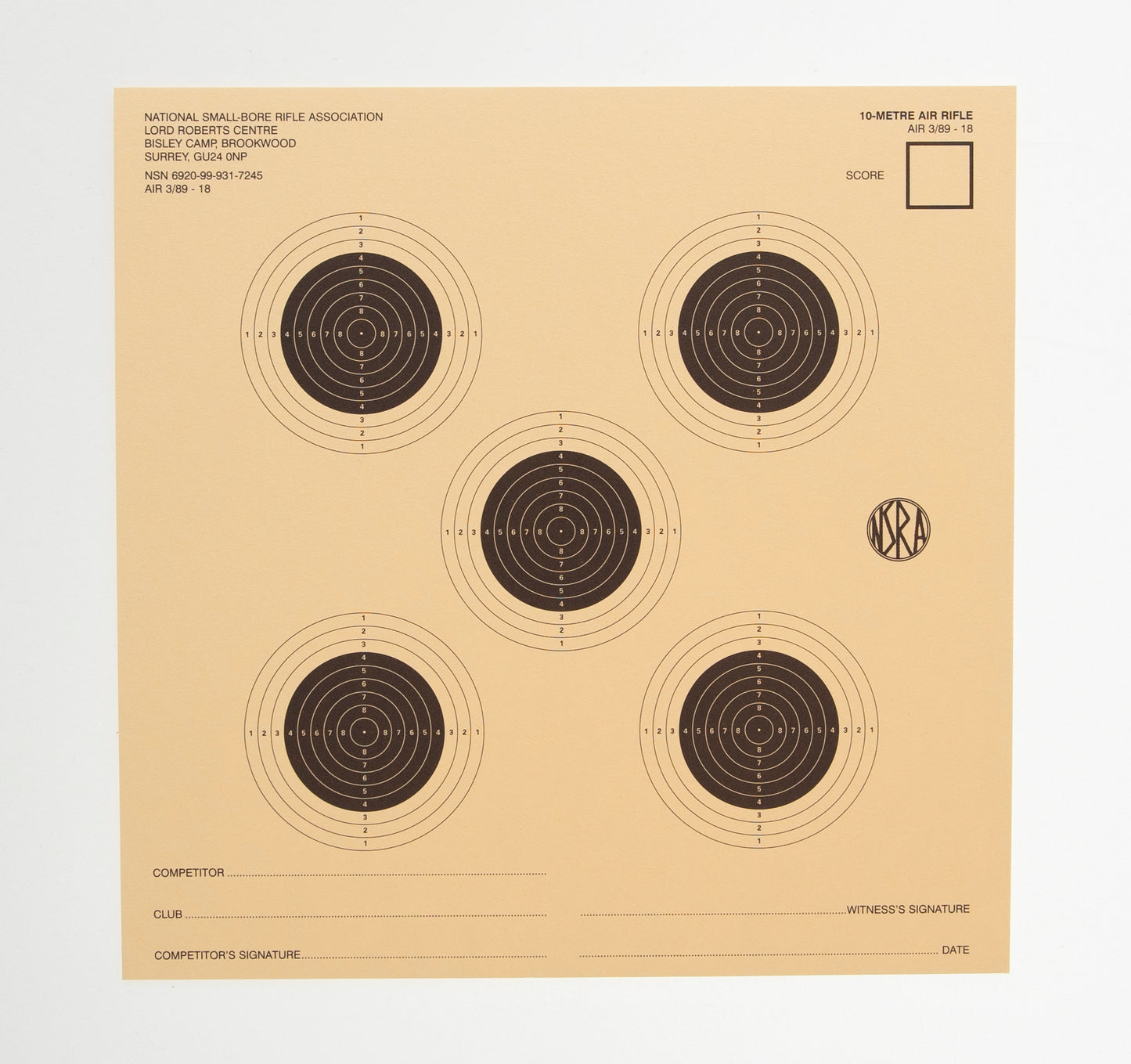 NSRA Air 3/89-18 (10M 5 Target Air Rifle)